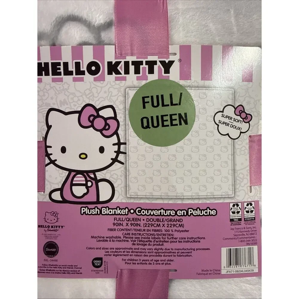 Hello Kitty Throw Blanket White Gray Grey Face Queen Super Soft 2024 Sanrio
